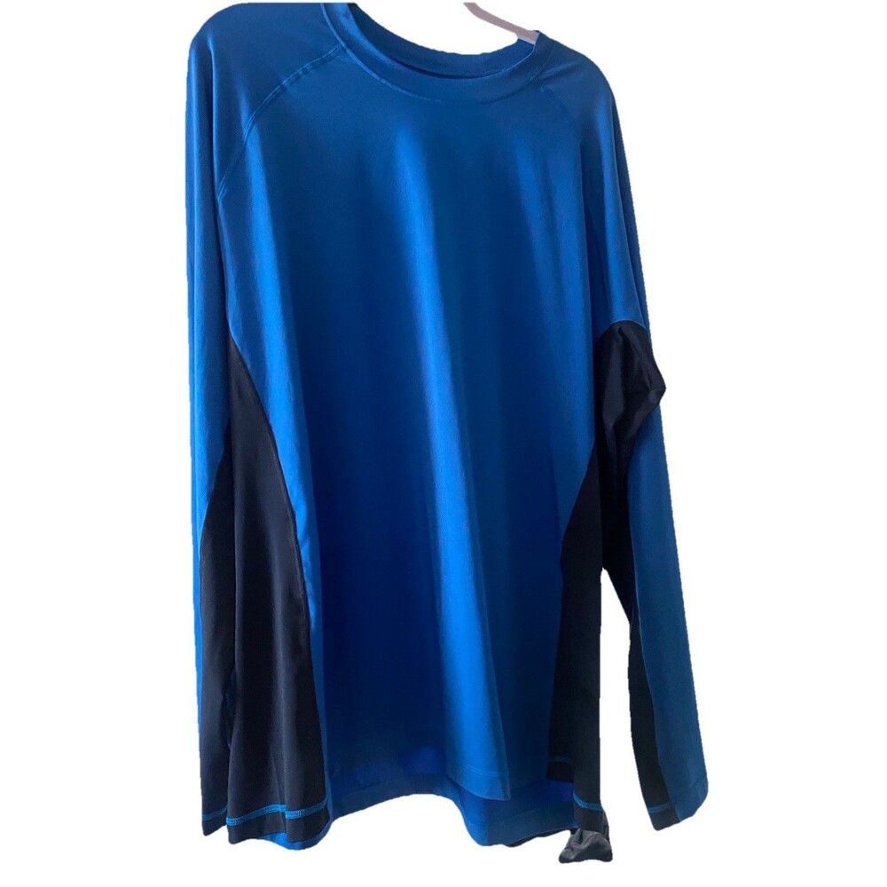 Lands End Men's Long Sleeve Shirt Dry Fit Performance Tee Blue/Black  XXLT